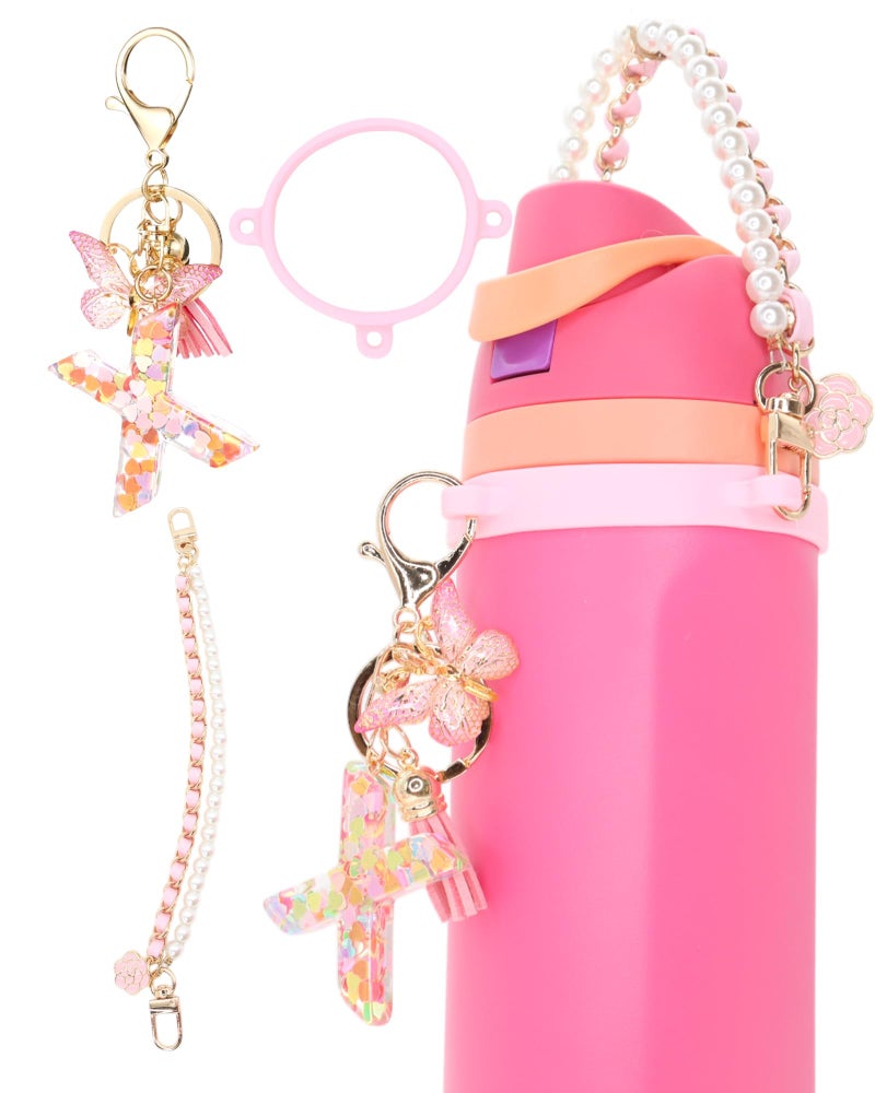 TOVICE Letter Accessories for Owala Water Bottle 24-40oz, 3PC Cute Initial Keychain & Water Bottle Handle Strap with a Thick Elastic Silicone Ring Holder - Image 1